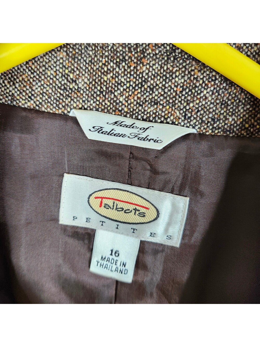 Talbots Petites 16 Brown Tweed Wool Silk Blazer Skirt Suit Italian Fabric - Picture 5 of 9
